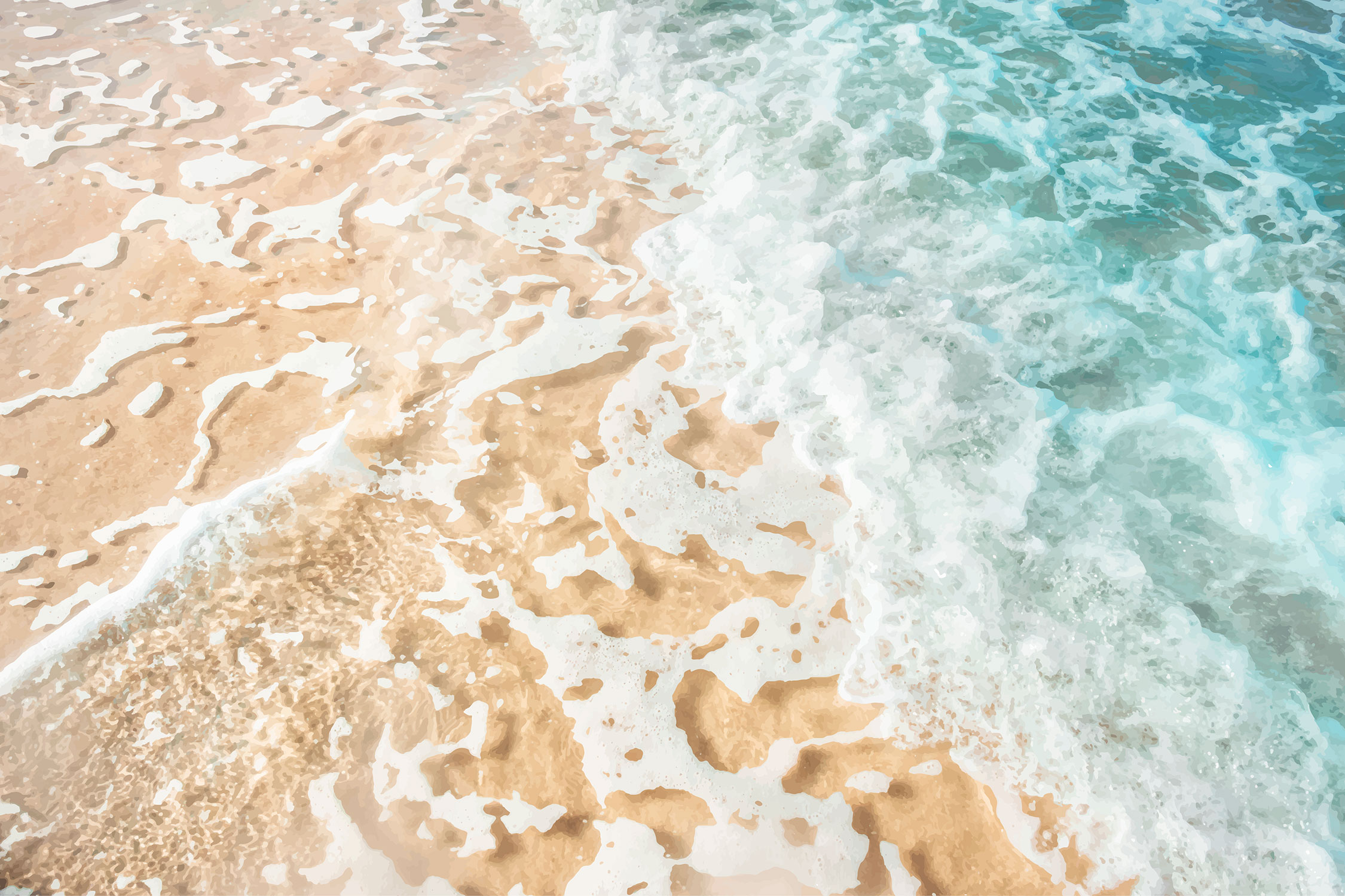Learning social media for business is like testing the waters at a new swimming spot. White sea foam and clear, turquoise salt water hover over bright tan sand.